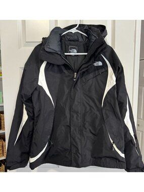The North Face Jacket Black Full Zip Hooded Parka Zip Out Lining Women's Large L
